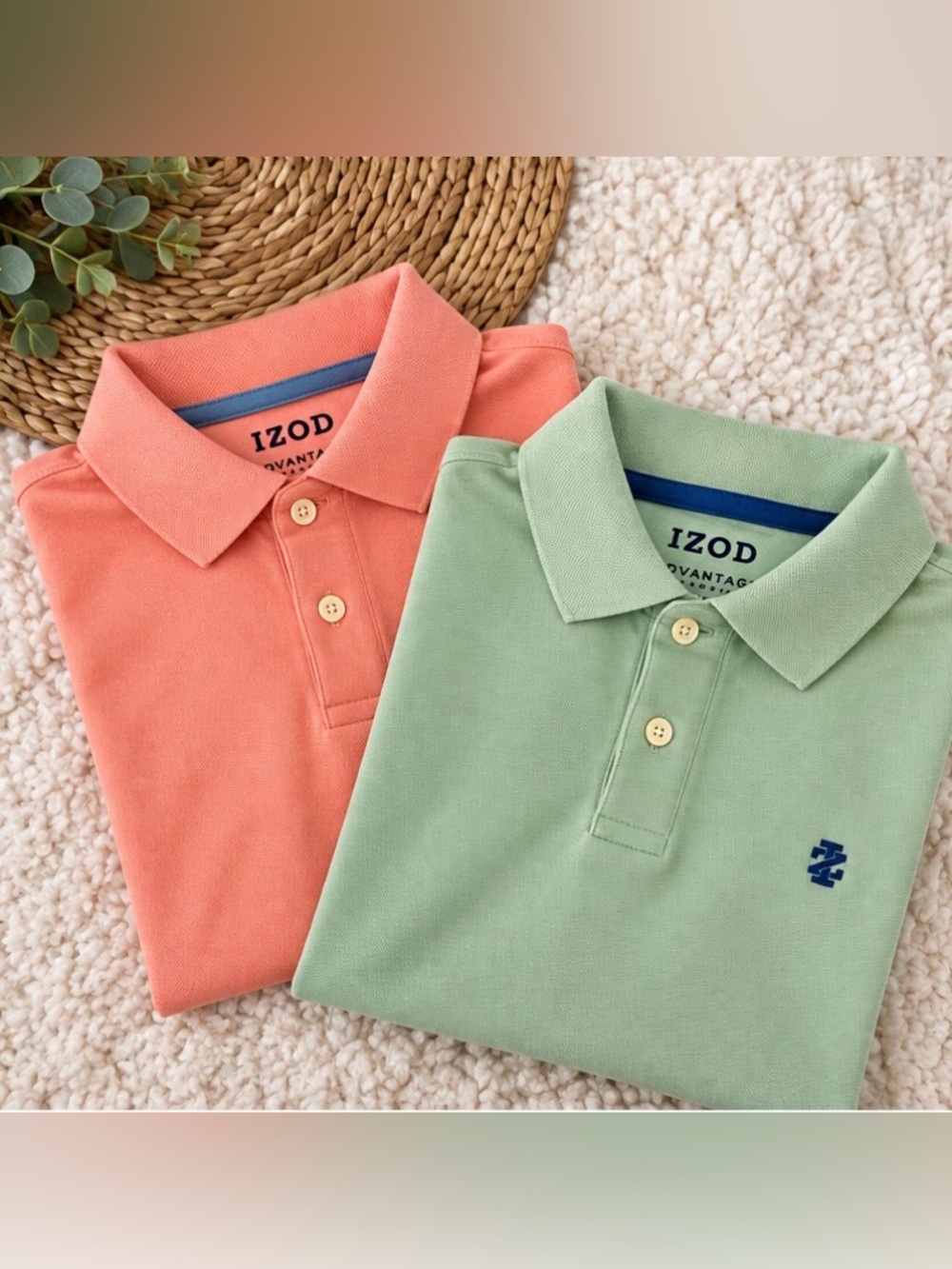 IZOD Advantage Performance Polo Shirt 2-Pack – Mint + Pink - Men’s Medium
